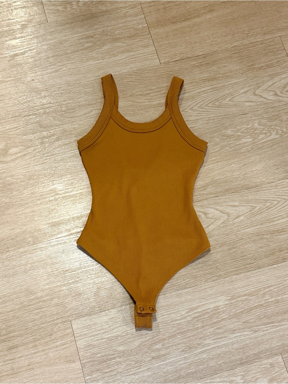 Wild Fable size XS Ribbed Knit Bodysuit Mustard Orange Scoop Neck Tank Bodysuit